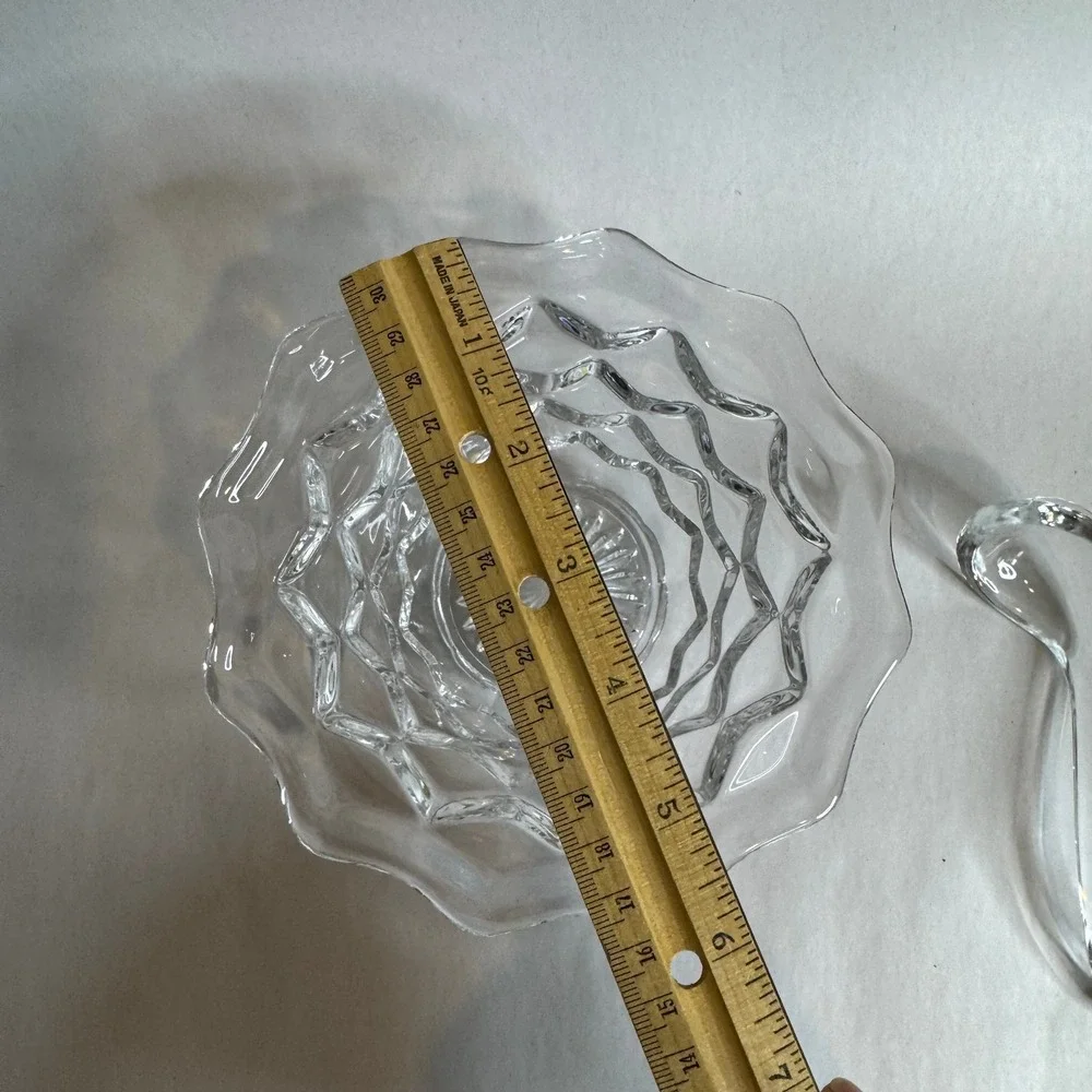 Vintage Fostoria American Clear‎ Glass Mayonnaise Bowl with Ladle Ruffled Edge
